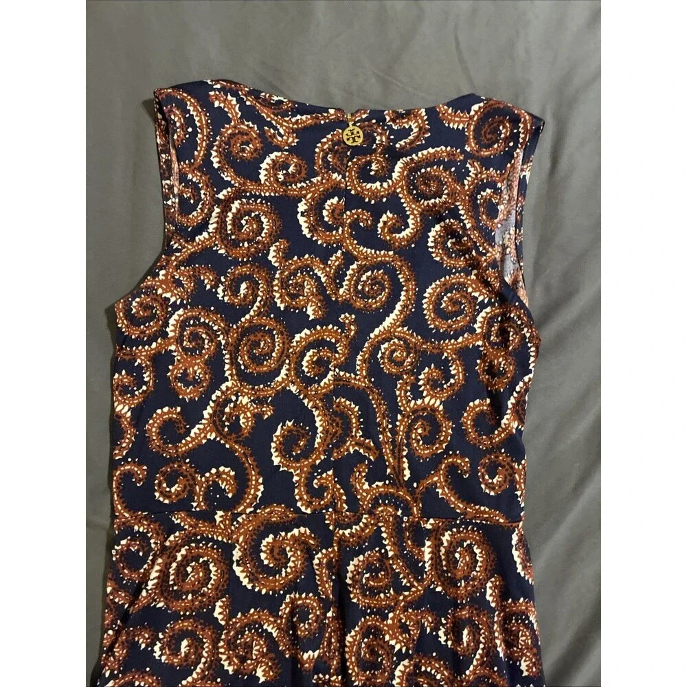 Tory Burch Rust Navy Paisley Silk Jersey Sleeveless Dress Zipper Medium